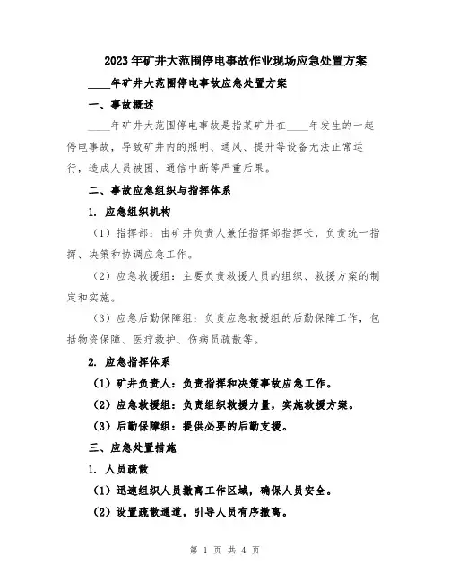 2023年矿井大范围停电事故作业现场应急处置方案