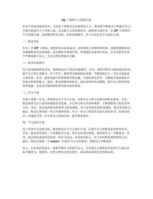 idp工程师个人发展方案