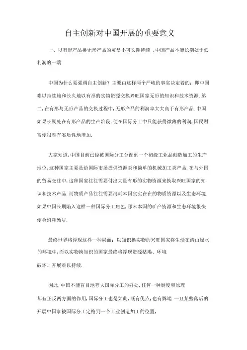 自主创新对中国发展的重要意义