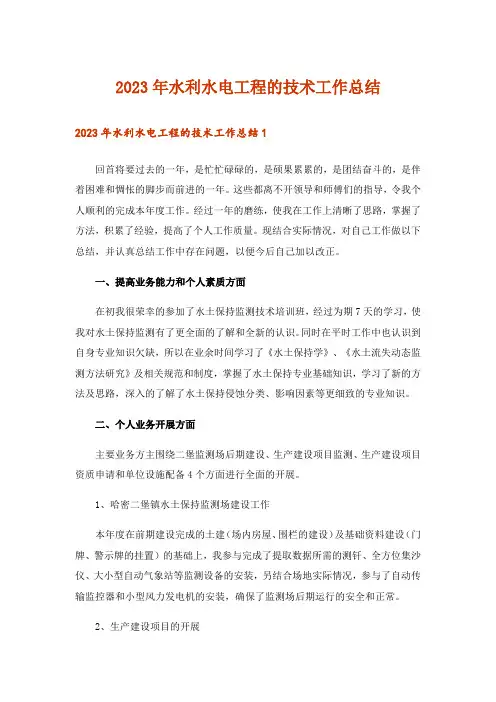 2023年水利水电工程的技术工作总结