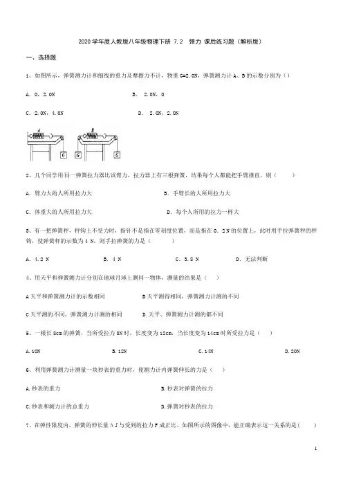 人教版八年级物理下册 7.2  弹力 课后练习题(解析版)