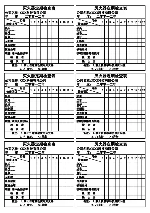 灭火器定期检查表