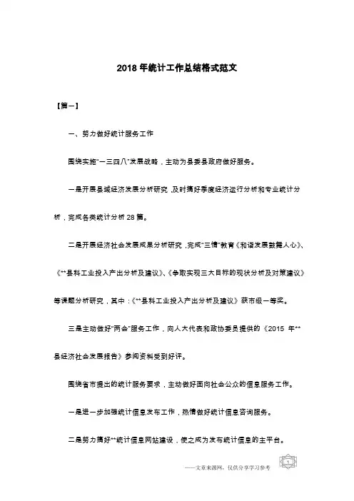 2018年统计工作总结格式范文