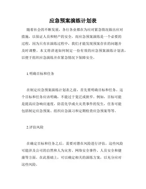 应急预案演练计划表