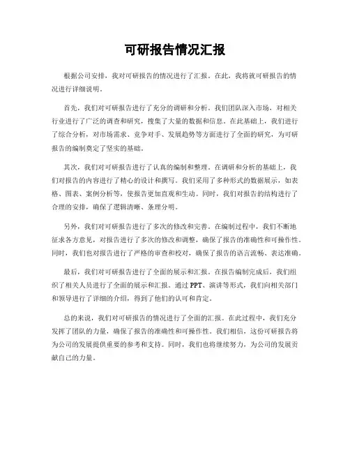 可研报告情况汇报