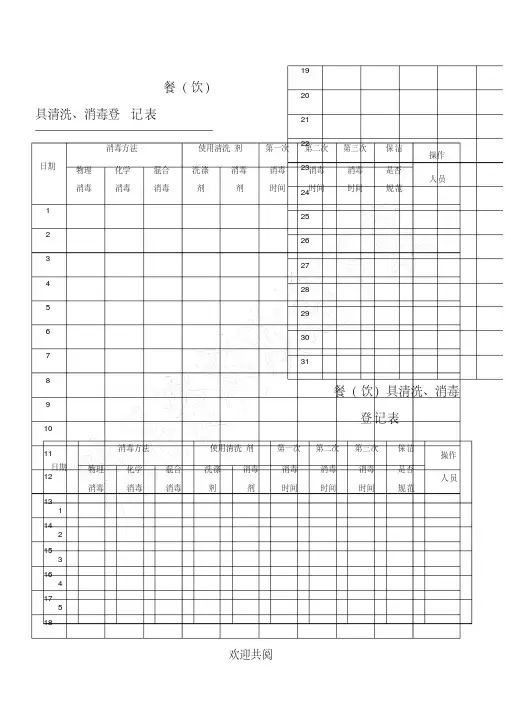 餐具消毒登记表格模板