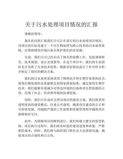关于污水处理项目情况的汇报