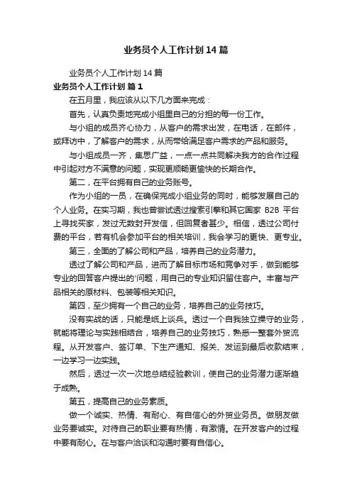 业务员个人工作计划14篇