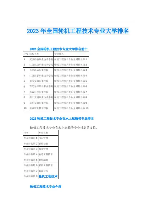 2023年全国轮机工程技术专业大学排名