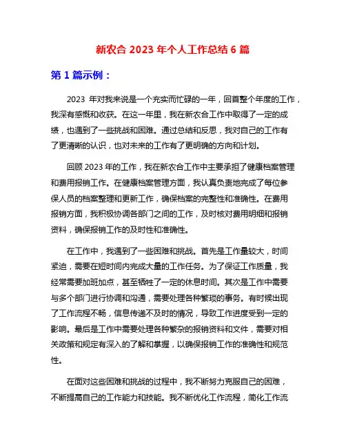 新农合2023年个人工作总结6篇