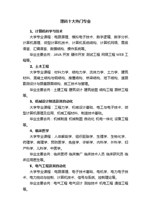 理科十大热门专业