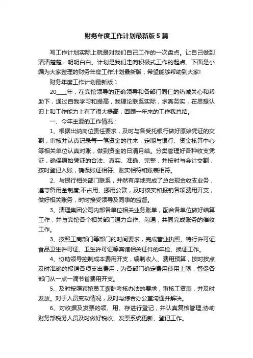 财务年度工作计划最新版5篇