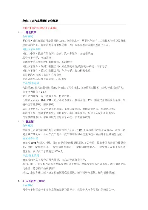 全球19家汽车零配件企业概况