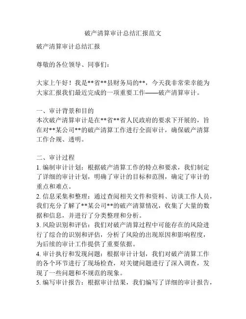 破产清算审计总结汇报范文