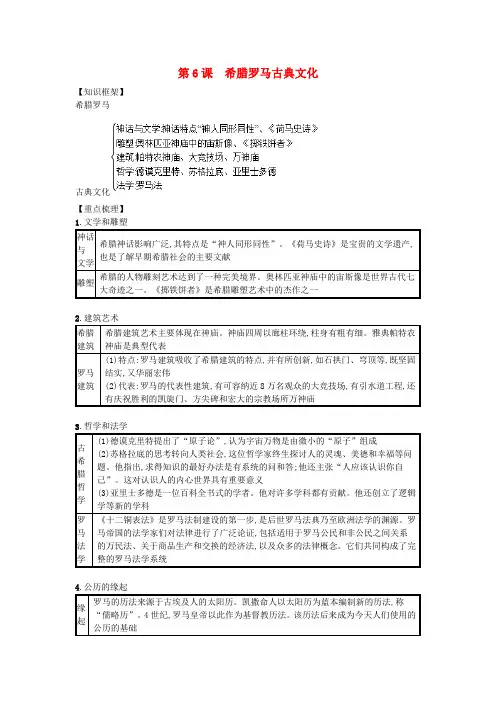(人教版)九年级历史上册第二单元古代欧洲文明第6课希腊罗马古典文化(速记宝典-知识点总结)