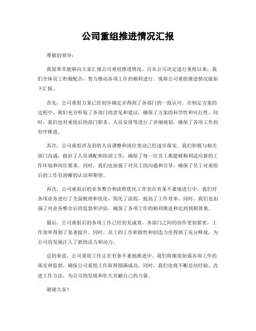 公司重组推进情况汇报