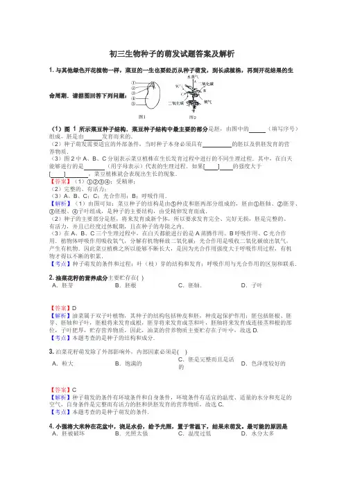 初三生物种子的萌发试题答案及解析
