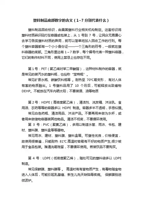 塑料制品底部数字的含义（1~7分别代表什么）