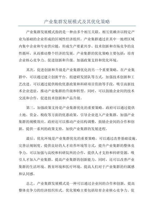 产业集群发展模式及其优化策略