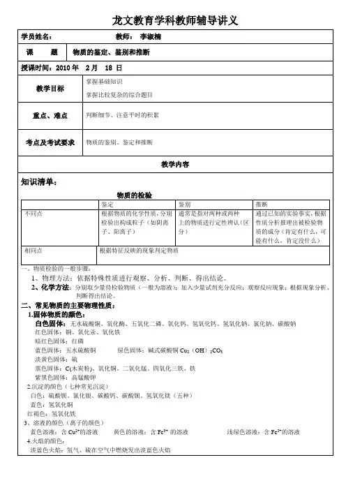物质的鉴定、辨别和推断