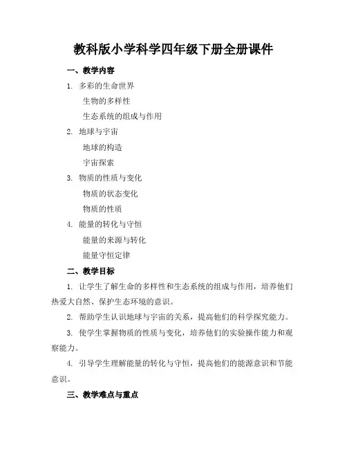 教科版小学科学四年级下册全册课件