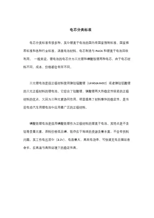 电芯分类标准