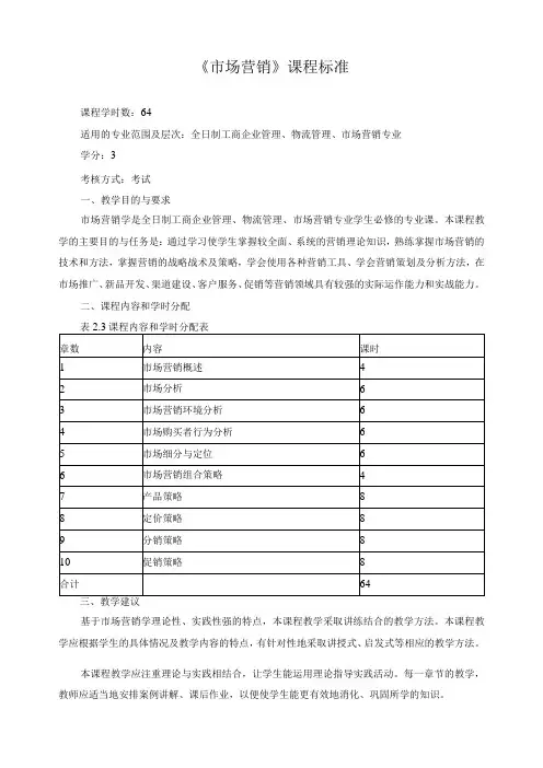 《市场营销》课程标准