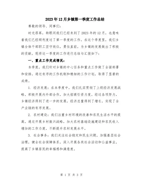 2023年12月乡镇第一季度工作总结