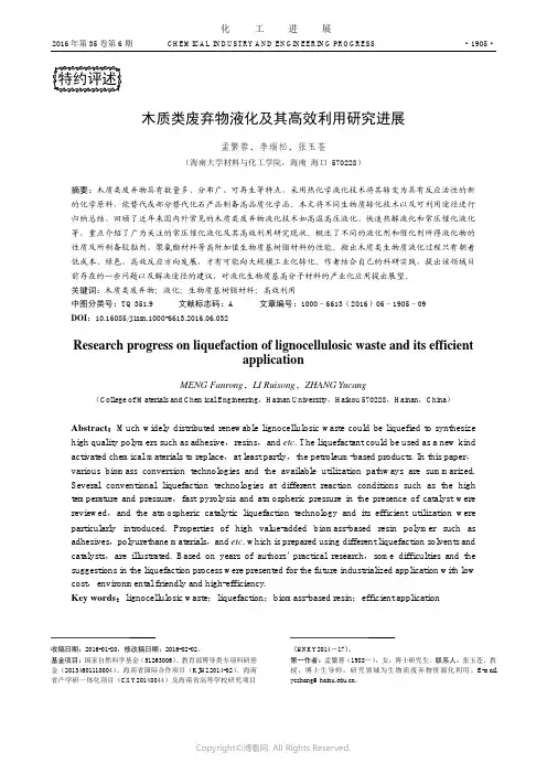 木质类废弃物液化及其高效利用研究进展