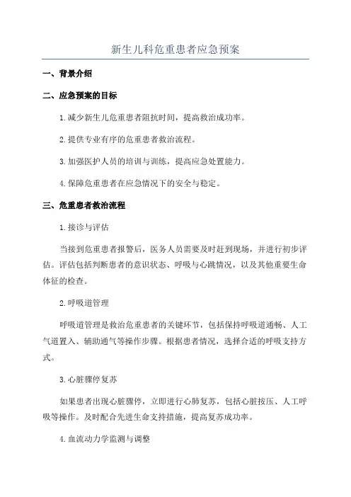 新生儿科危重患者应急预案