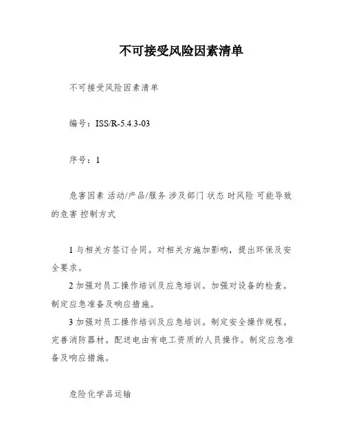 不可接受风险因素清单