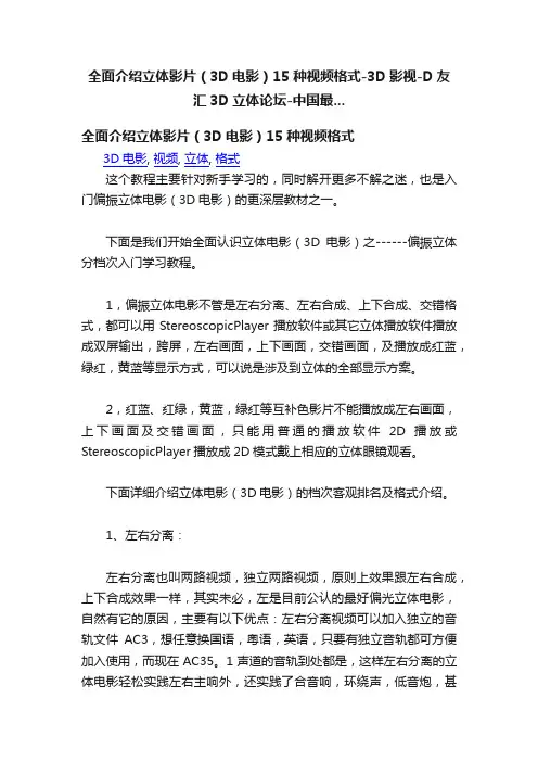全面介绍立体影片（3D电影）15种视频格式-3D影视-D友汇3D立体论坛-中国最...