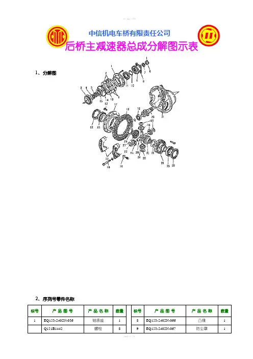 后桥主减速器总成分解图示表