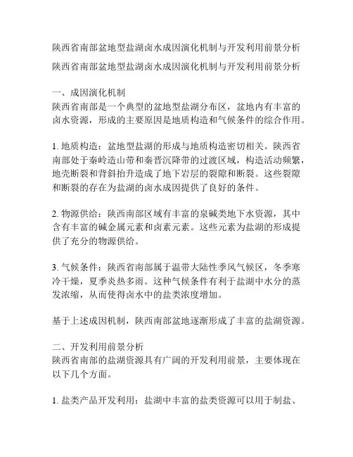 陕西省南部盆地型盐湖卤水成因演化机制与开发利用前景分析