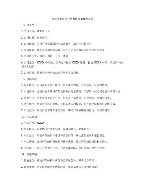 简单创业商业计划书模板ppt怎么做
