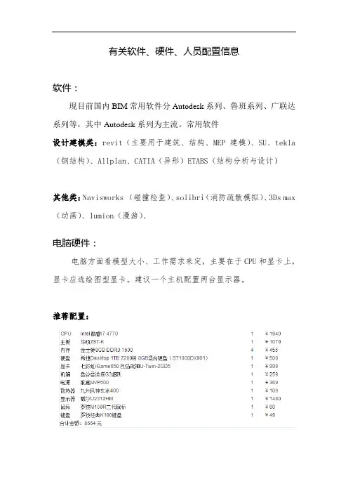 最新bim有关软件、硬件、人员配置信息资料