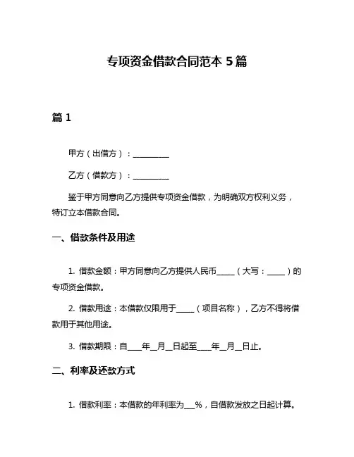 专项资金借款合同范本5篇