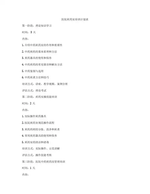 医院煎药室培训计划表