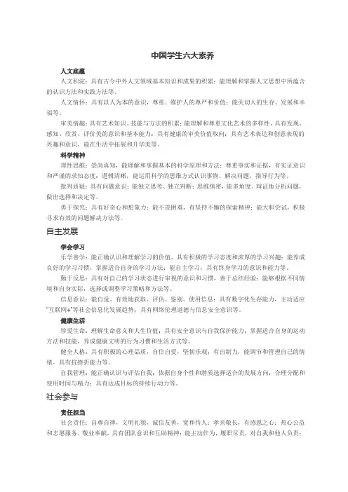 中国学生六大素养