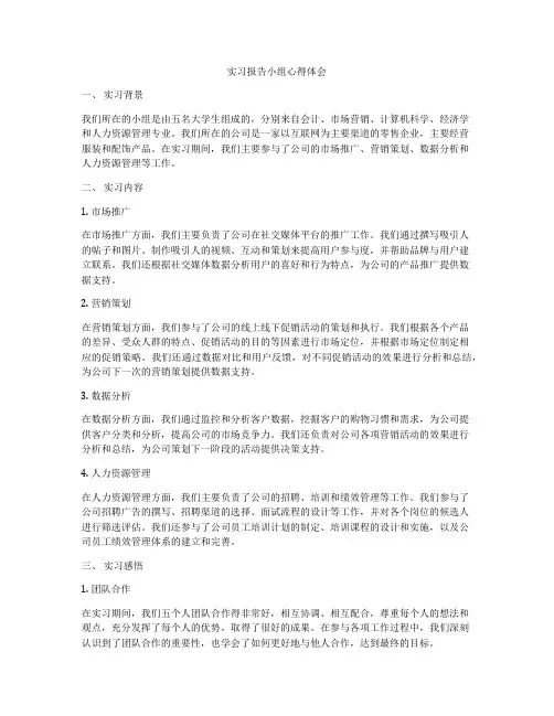 实习报告小组心得体会