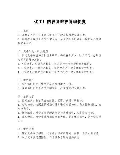 化工厂的设备维护管理制度