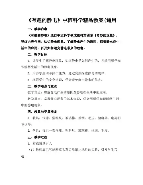 《有趣的静电》中班科学精品教案(通用