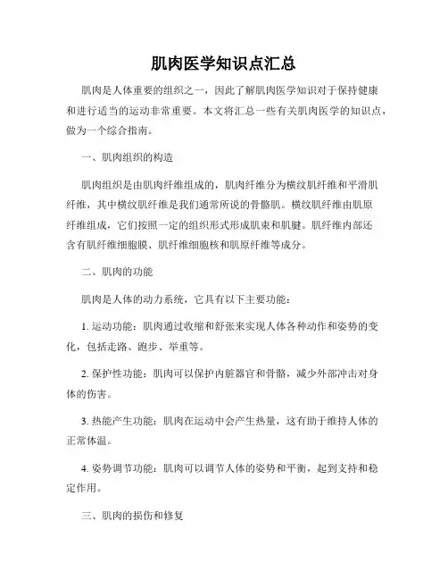 肌肉医学知识点汇总