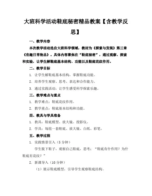 大班科学活动鞋底的秘密精品教案【含教学反思】