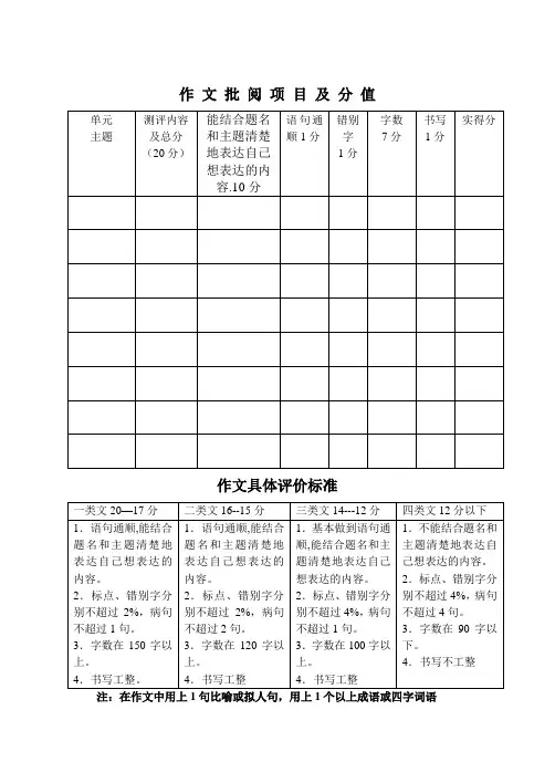 三年级作文评分标准