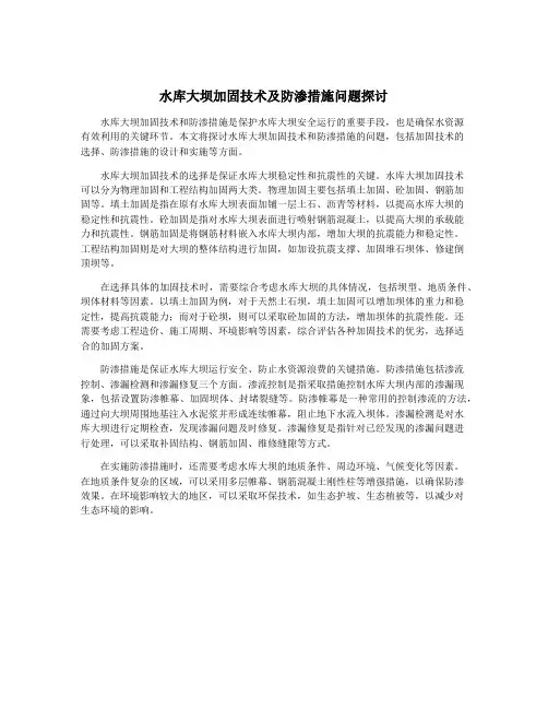 水库大坝加固技术及防渗措施问题探讨