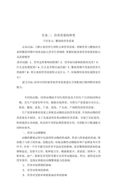 3.2生产的营养需要