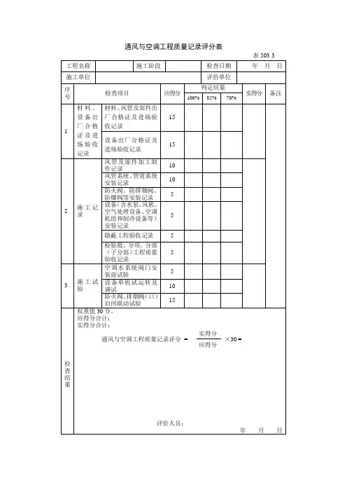 通风与空调工程质量记录评分表  