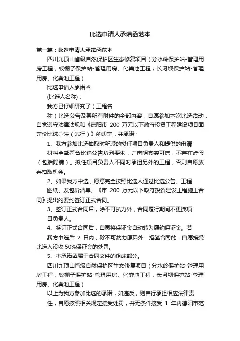 比选申请人承诺函范本