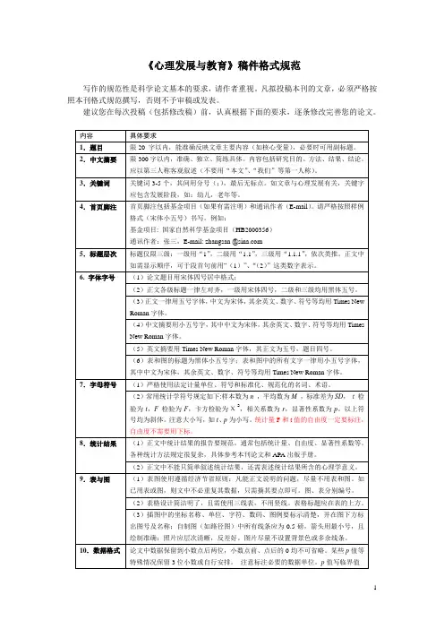 《心理发展与教育》稿件格式规范